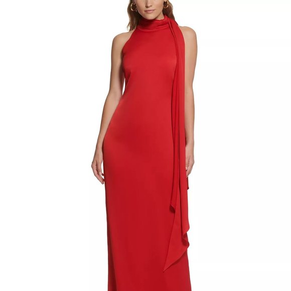 Vince Camuto Dresses & Skirts - VINCE CAMUTO Women's Halter-Neck Satin Sleeveless Gown Red Size 4